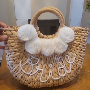 Bride Pom Pom Straw Bag event Blossom wedding summer beach honeymoon travel